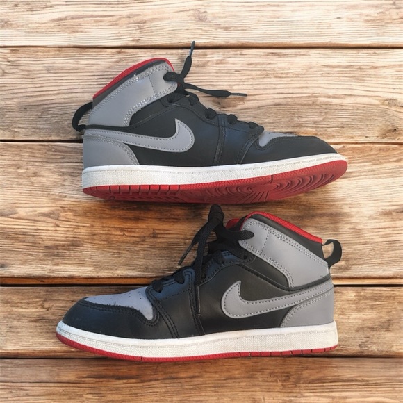 Air Jordan Mid PS 'Bred Shadow Kids Black, Red, Gray High-Top